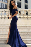 Mermaid Sleeveless Dark Blue Bridesmaid Dress With Split
