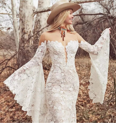 Vintage Crochet Lace Mermaid Wedding Dress