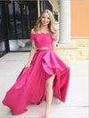 Two Pieces Fuchsia Prom Dresses Long With Lace Appliques