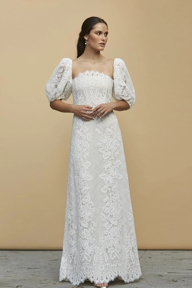 Bold Corded Lace Wedding Dress Chic Sophistication With Detachable Sle TANYA BRIDAL Bold Corded Lace Wedding Dress Chic Sophistication With Detachable Sle TANYA BRIDAL