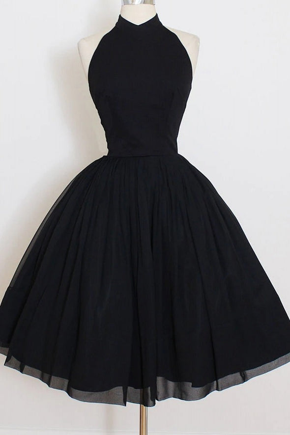 Elegant Black Short Cocktail Dresses, Halter Homecoming Party Dress