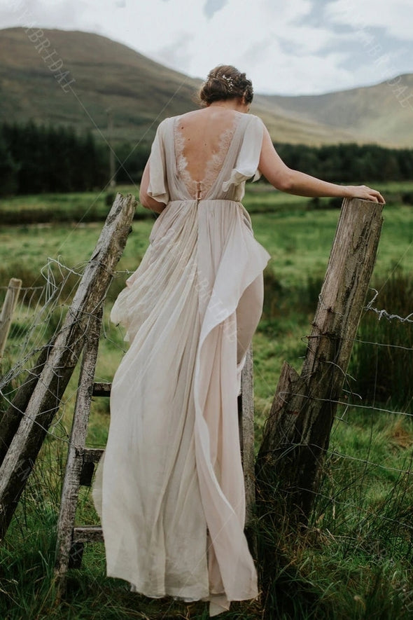 Boho Wedding Dresses Sexy V Back Beach Bridal Gowns DW600