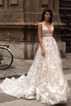 Champagne Lining Lace Wedding Dresses Backless Noivas ZW935
