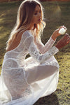 Bohemian Lace Backless Long Sleeves Wedding Dress