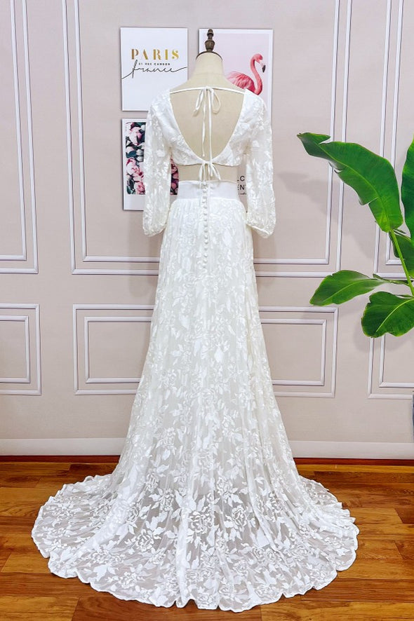 Dreamy Wedding Gown Two-Piece Silk Floral Lace Bohemian Bridal Dresses DW511