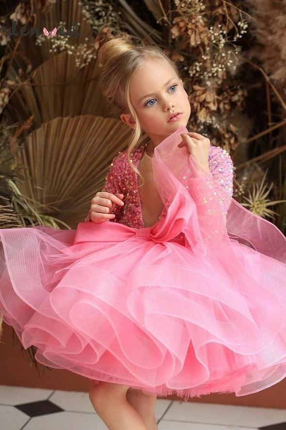 Illusion V Neck Layers Puffy Girl Princess Party Dress