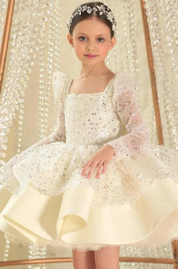 Square Neck Puffy Dresses For Girls Kids Birthday Party Gown