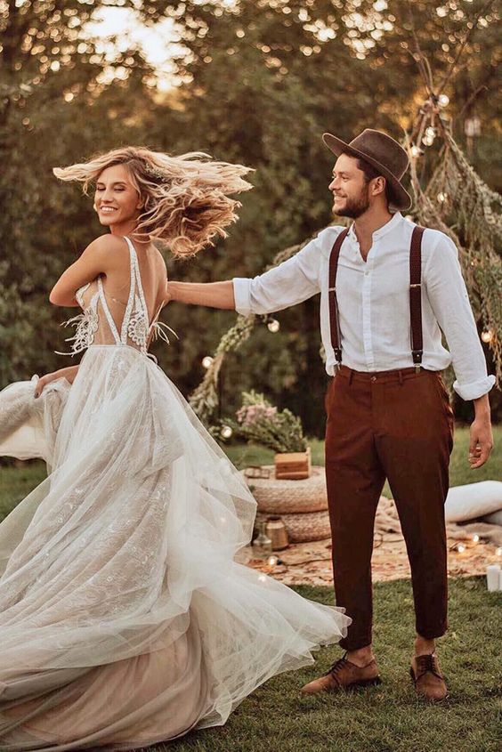 Bohemian V Neck Illusion A Line Wedding Dresses 06021642 – TANYA BRIDAL