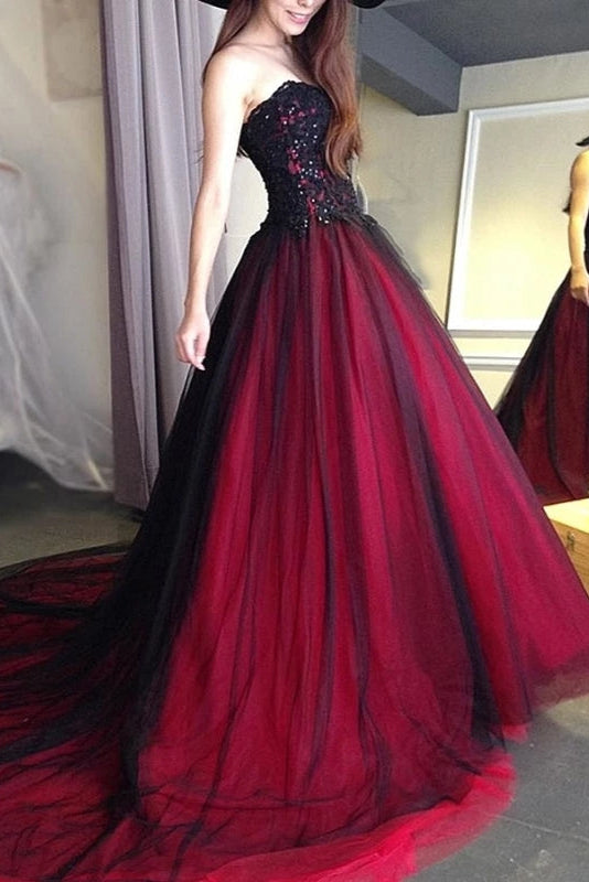 Sexy Gothic Black And Red Wedding Dress
