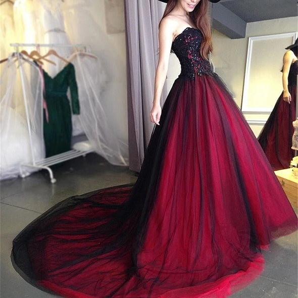 Sexy Gothic Black And Red Wedding Dress