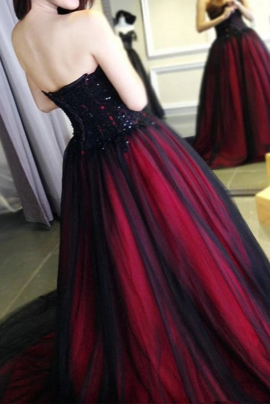 Sexy Gothic Black And Red Wedding Dress