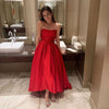 Simple Red Evening Dress A-Line Strapless Hi-Lo Formal Party Dresses