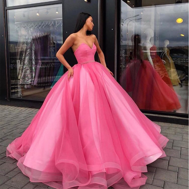 Pink Princess Puffy Ball Gown Prom Dresses - Main Image