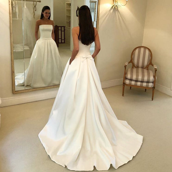 Simple Wedding Dresses Strapless Satin Vestido de Noiva Wedding Elegent Gown