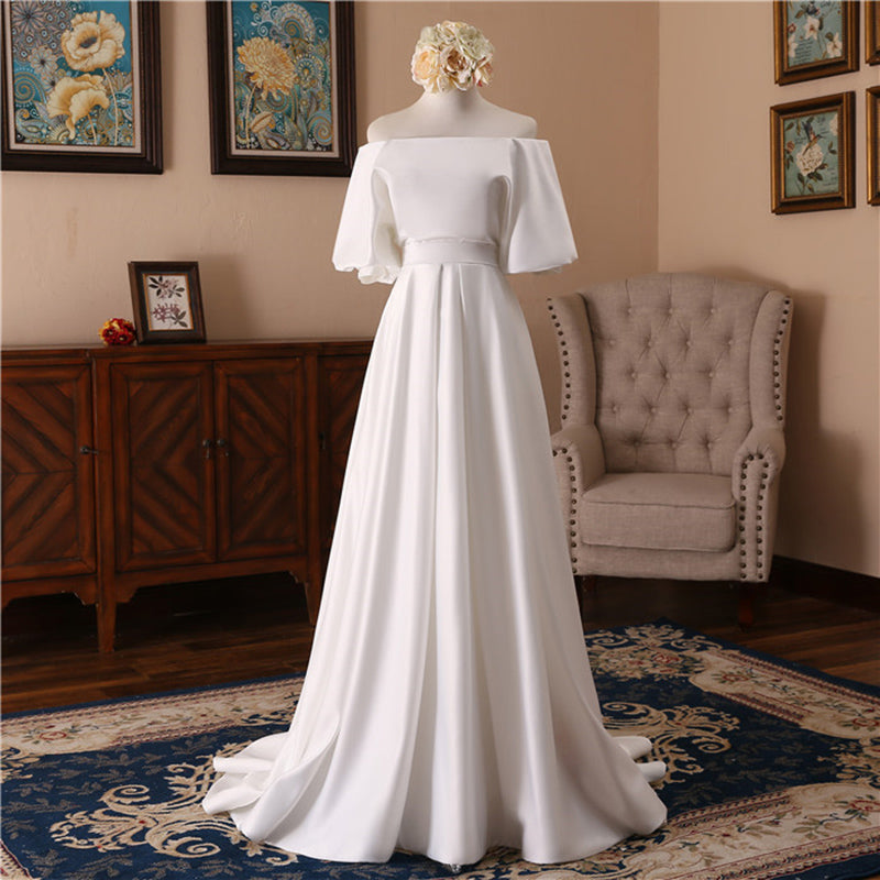 Boat Neck Wedding Dress with Half Sleeves TANYA BRIDAL Boat Neck Wedding Dress with Half Sleeves TANYA BRIDAL