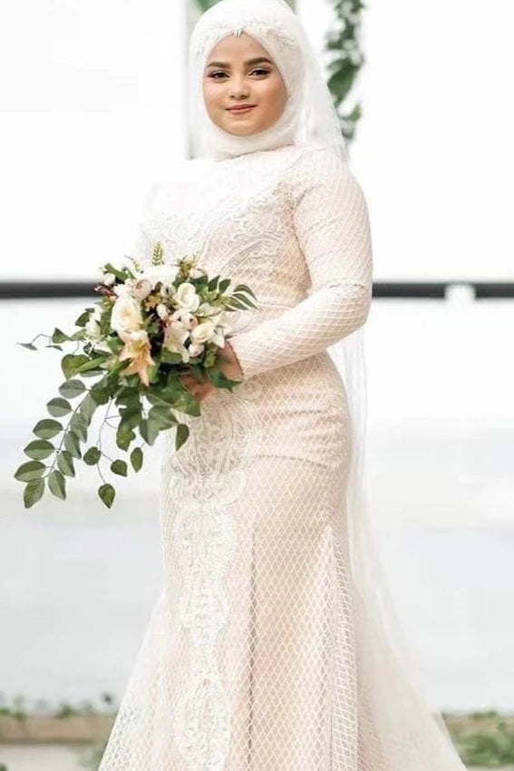 Hijab Long Sleeve Muslim Wedding Dress TBW79