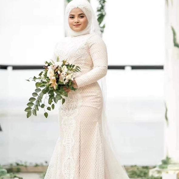 Hijab Long Sleeve Muslim Wedding Dress TBW79