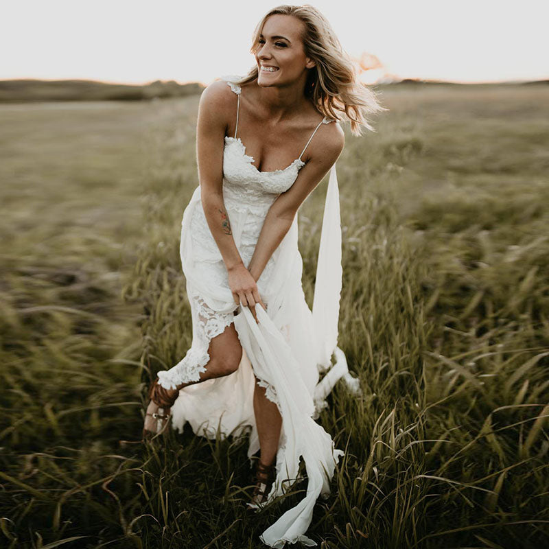 Summer Wedding Dresses Lace Chiffon Sexy Spaghetti Straps Backless Ves TANYA BRIDAL Summer Wedding Dresses Lace Chiffon Sexy Spaghetti Straps Backless Ves TANYA BRIDAL