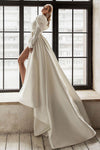 New Fashion Mika Satin A Line V Neck Crew Long Sleeves Wedding Dresses Split