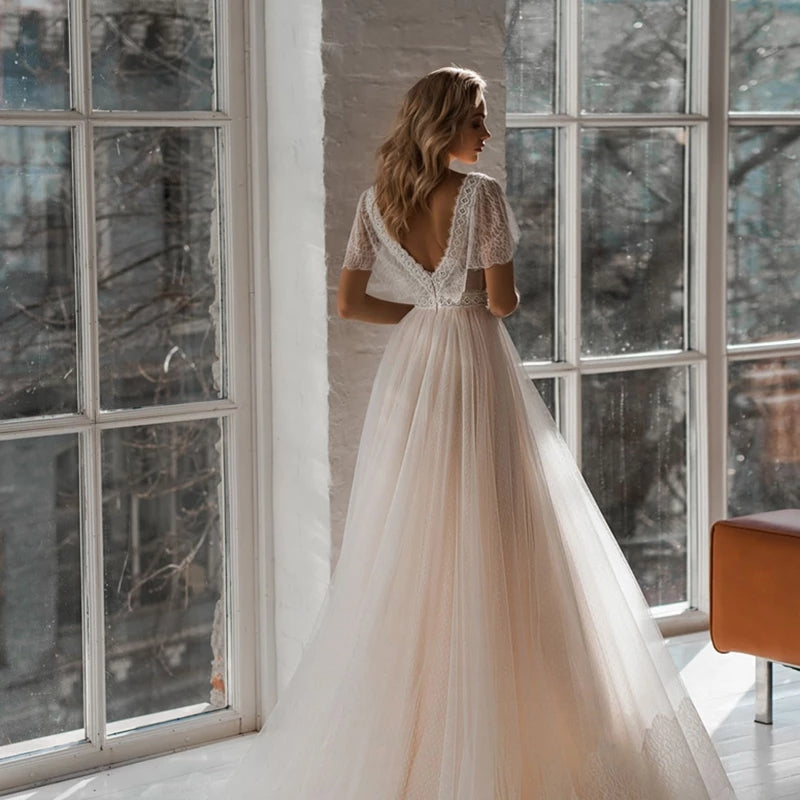 lace backless beach wedding dress Fabulous Lace A Line Bodice Open Back Beach Wedding Dresses with Sash, MW180