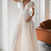 V-Neck Backless Beach Lace Wedding Dress