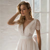 V-Neck Backless Beach Lace Wedding Dress