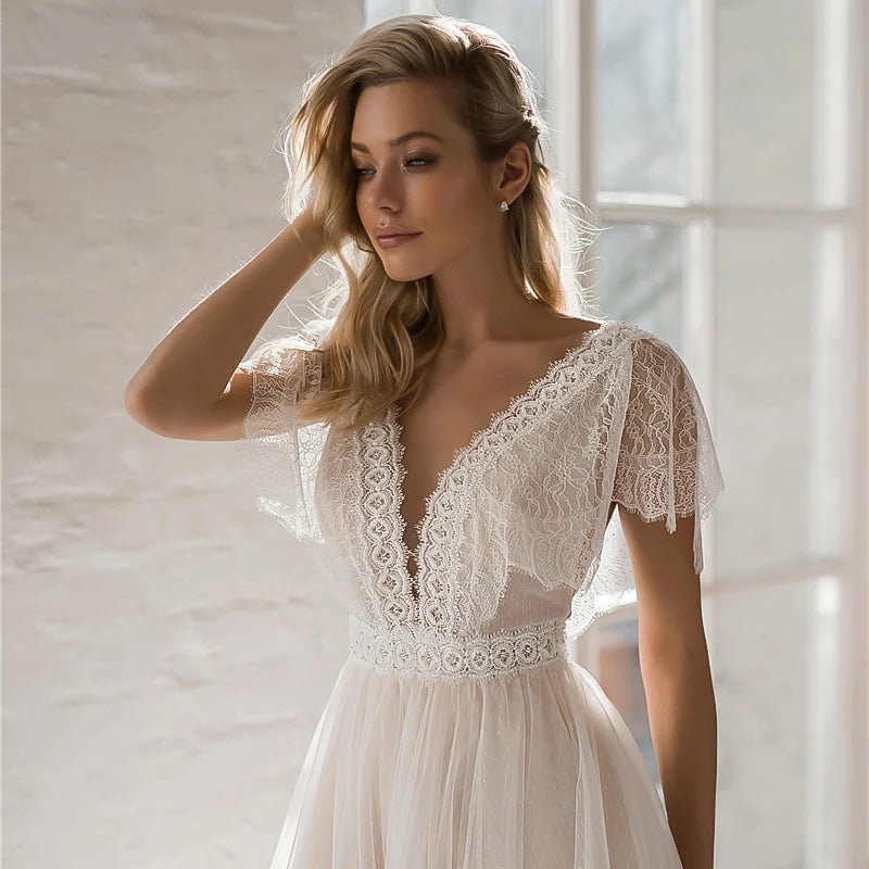 V-Neck Backless Beach Lace Wedding Dress TANYA BRIDAL V-Neck Backless Beach Lace Wedding Dress TANYA BRIDAL