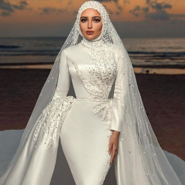 Muslim Mermaid Wedding Dresses with Detachable Train