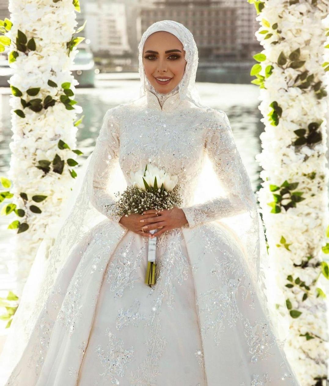 OYISHA Luxury Beaded Long Sleeve Muslim Wedding Dresses High Neck Islamic  Hijab Bridal Gown Arabic Dubai Kaftan Vestidos De Novi - AliExpress
