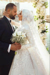 Muslim Wedding Dresses Lace Sequined Long Sleeve With Hijab