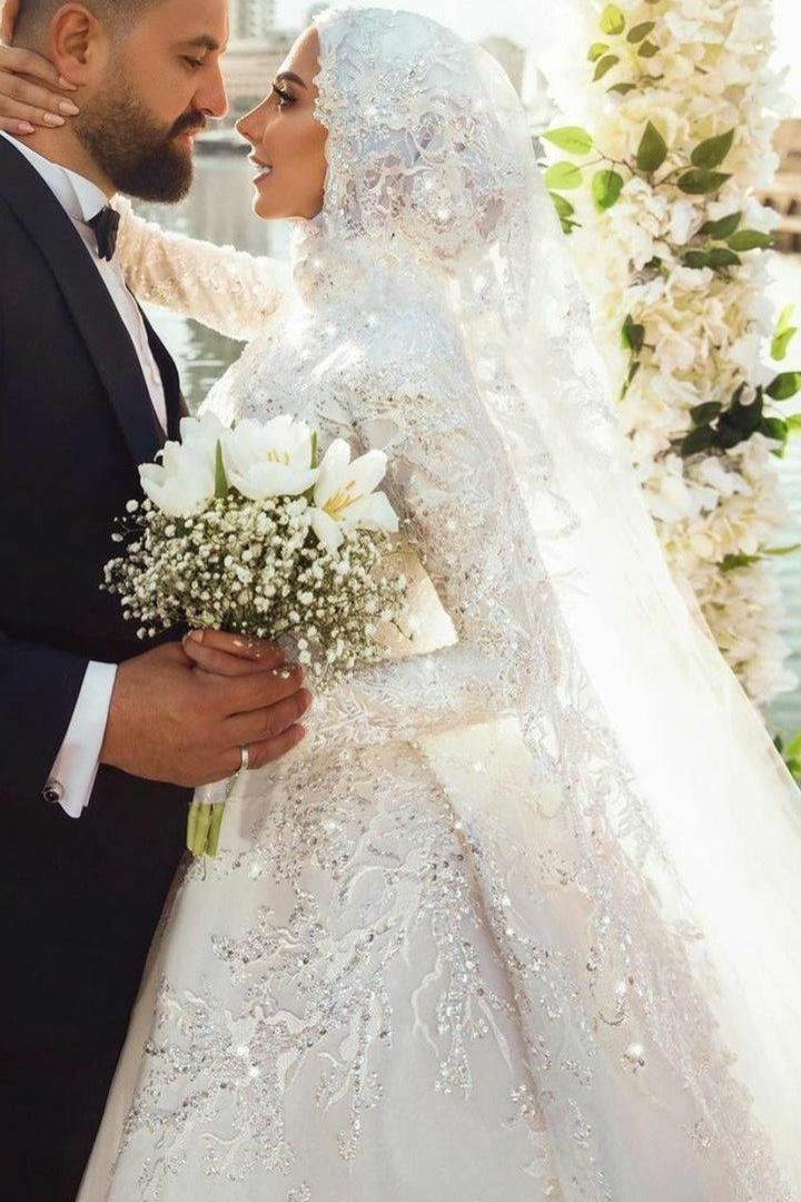 Ceremony Arab Wedding Guest Dresses White Pearls Elegant Muslim