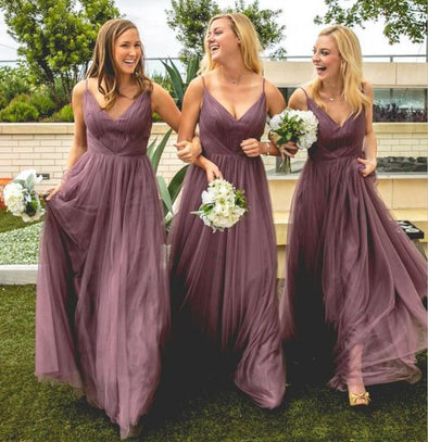 A Line Tulle Long Bridesmaid Dresses