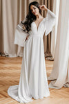 V Neck Back Flare Sleeves Chiffon Wedding Dresses A Line