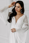 V Neck Back Flare Sleeves Chiffon Wedding Dresses A Line