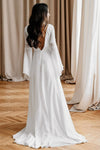 V Neck Back Flare Sleeves Chiffon Wedding Dresses A Line