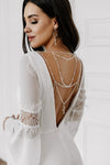 V Neck Back Flare Sleeves Chiffon Wedding Dresses A Line