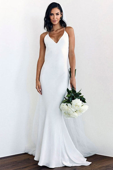 Simple Wedding Dress Cross Back Mermaid Long Elegant Bridal Gown