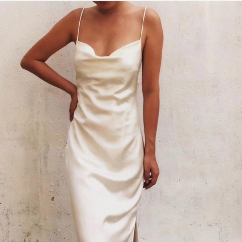 modest satin bridesmaid dresses Modest Powder Pink Satin Bridesmaid Dress 23242PD