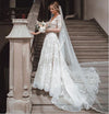 A Line Short Sleeves Lace Wedding Dress V Neck TB1429