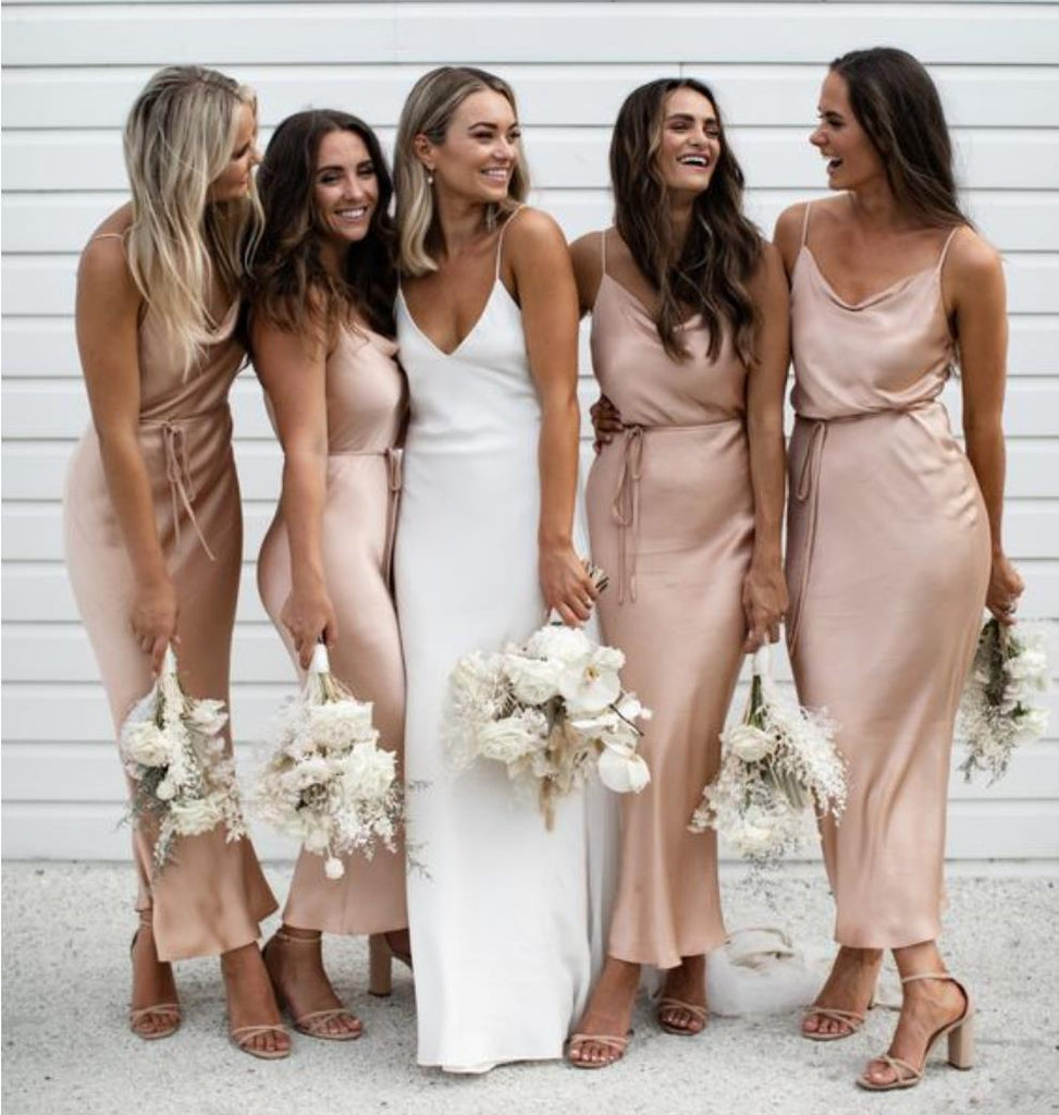 ankle length bridesmaid dresses Boho Gray Tulle Spaghetti Straps Lavetir sells a large selection of 2026 new bridesmaid dresses and wedding party dresses online Simple Silk Satin Ankle Length