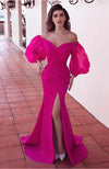 Satin Mermaid Prom Dress Off The Shoulder Long Puffy Sleeves