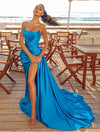 Sky Blue Long Mermaid High Split Prom Dresses