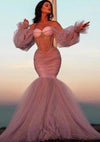Dusty Pink Tulle Mermaid Evening Dresses