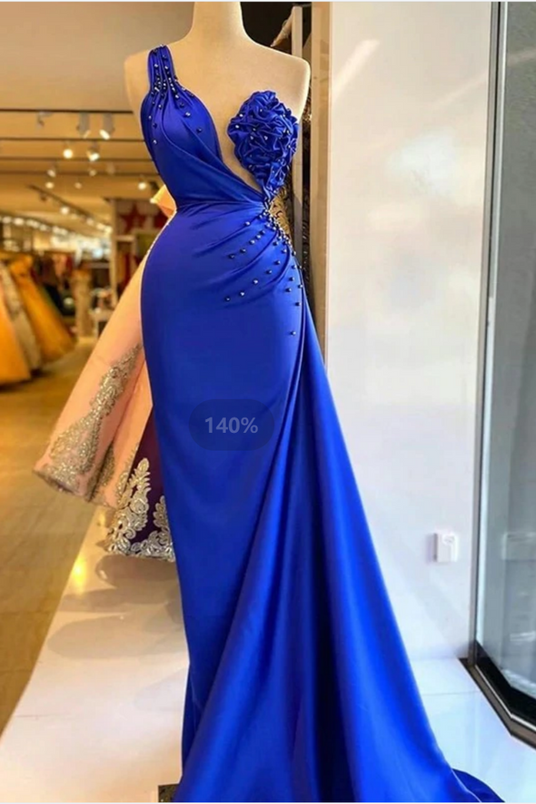 Royal Blue Mermaid Evening Dresses One Shoulder Ruched