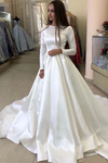 Princess Satin Long Sleeve Muslim Wedding Bride Dresses