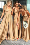 Deep V Neck Split Side Bridesmaid Dresses For Wedding TBB1029
