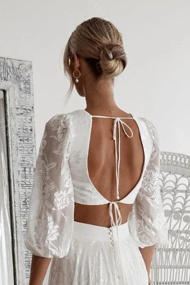 Floral Lace Wedding Top Jacket Open Back Custom Made DW511-1 Floral Lace Wedding Top Jacket Open Back Custom Made DW511-1