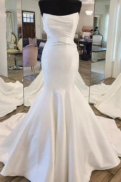 Simple Satin Mermaid Long Wedding Dress For Bride