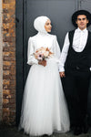 Simple Long Sleeves Wedding Dress Muslim Bridal Gown DQG1119