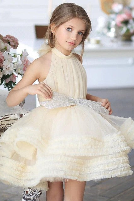 Yellow Baby Bow Puffy Flower Girl Dresses